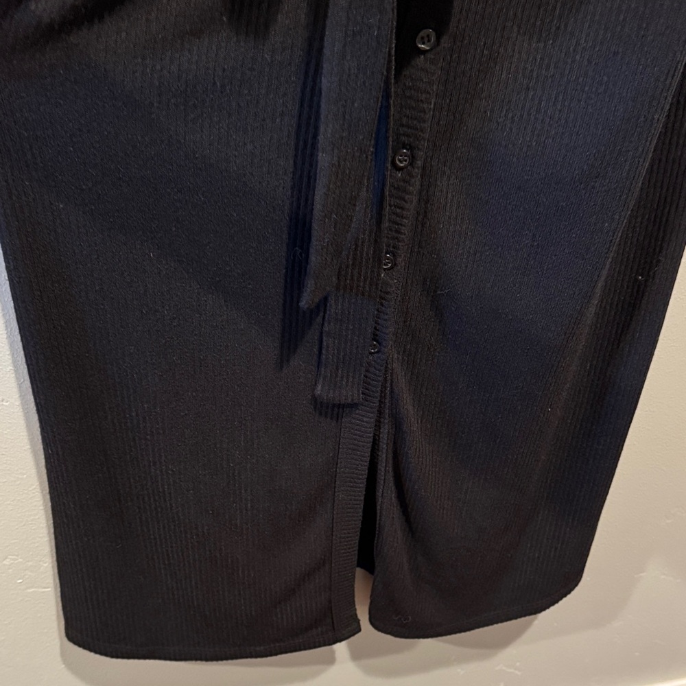 VETTA Capsule The Long Cardigan Black Ribbed Button-Front with Tie Waist Dress - Picture 7 of 12